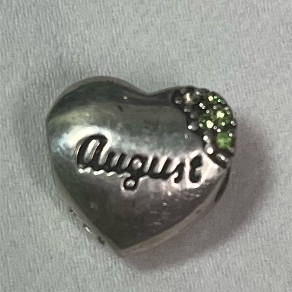 Silver Heart Charm with August Birthstone